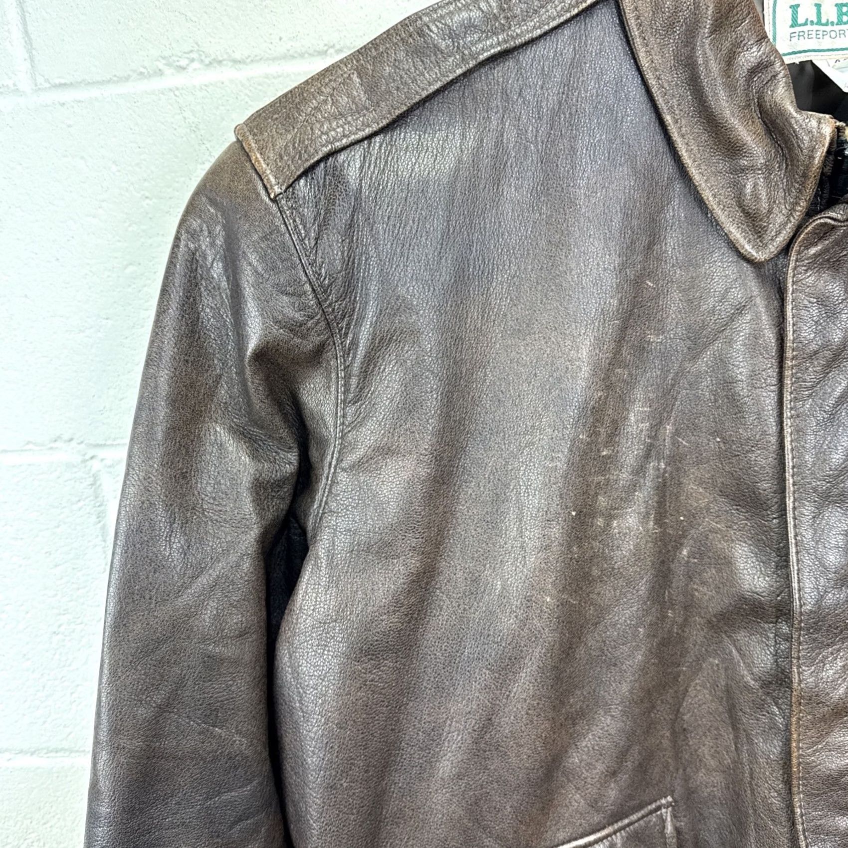 Vintage VINTAGE LL Bean Bomber Jacket Brown Leather Goatskin Wool Trim USA Aviator Size 46 Men Size US S / EU 44-46 / 1 - 4 Thumbnail