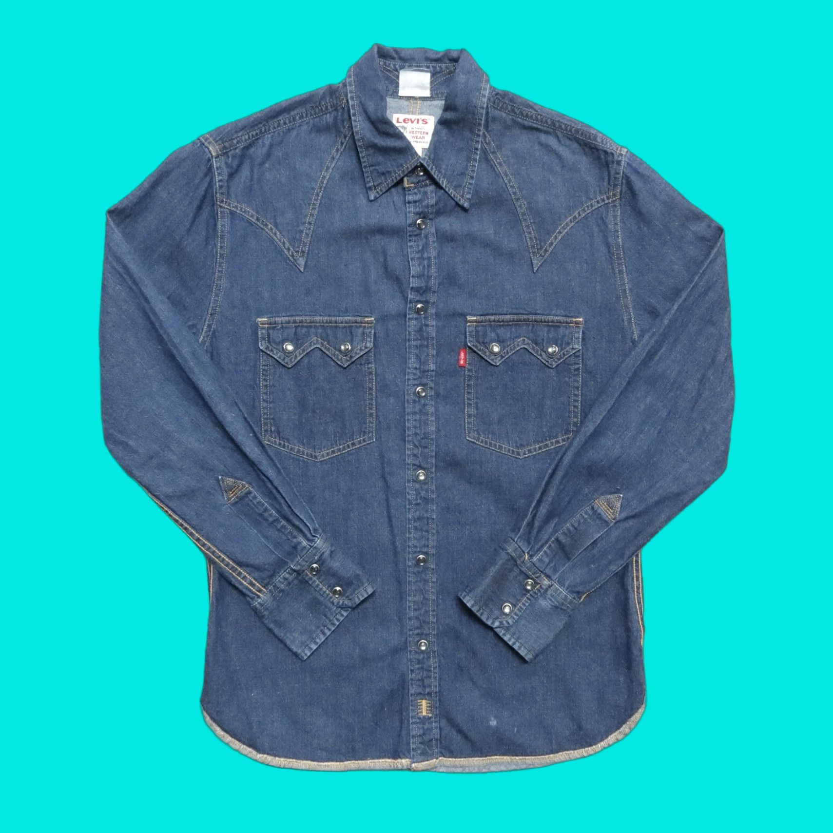 Levi's VINTAGE Levis Sawtooth Pearl Snap Western Denim Shirt Men S Blue Western Wear Denim Shirt Size US S / EU 44-46 / 1 - 1 Thumbnail