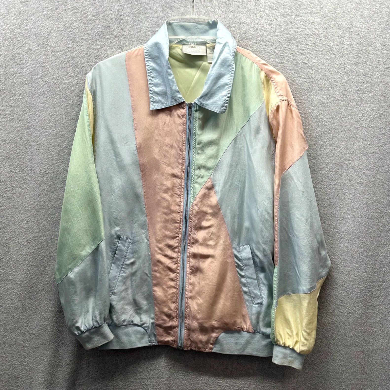 Vintage Vintage Blair 100 Silk Jacket Womens Small Blue Green Orange Pastel Color Block Grailed