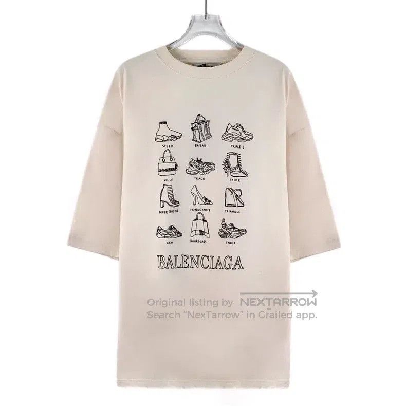 Balenciaga Balenciaga Beige lettering print cotton crew-neck short-sl Size US M / EU 48-50 / 2 - 1 Thumbnail