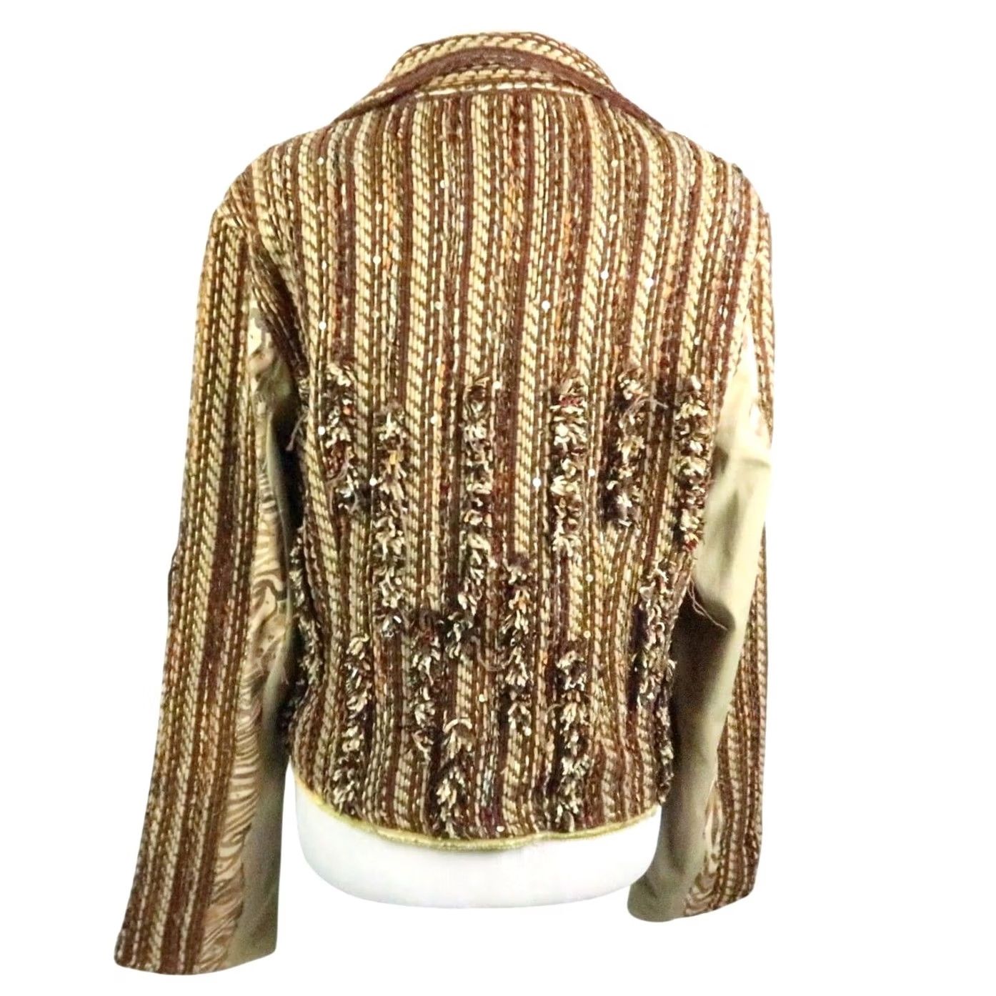 Vintage VINTAGE 90s Sandy Starkman Brown Texture Stripe Woven Jacket M Women Shirt/Coat? Size M / US 6-8 / IT 42-44 - 4 Thumbnail