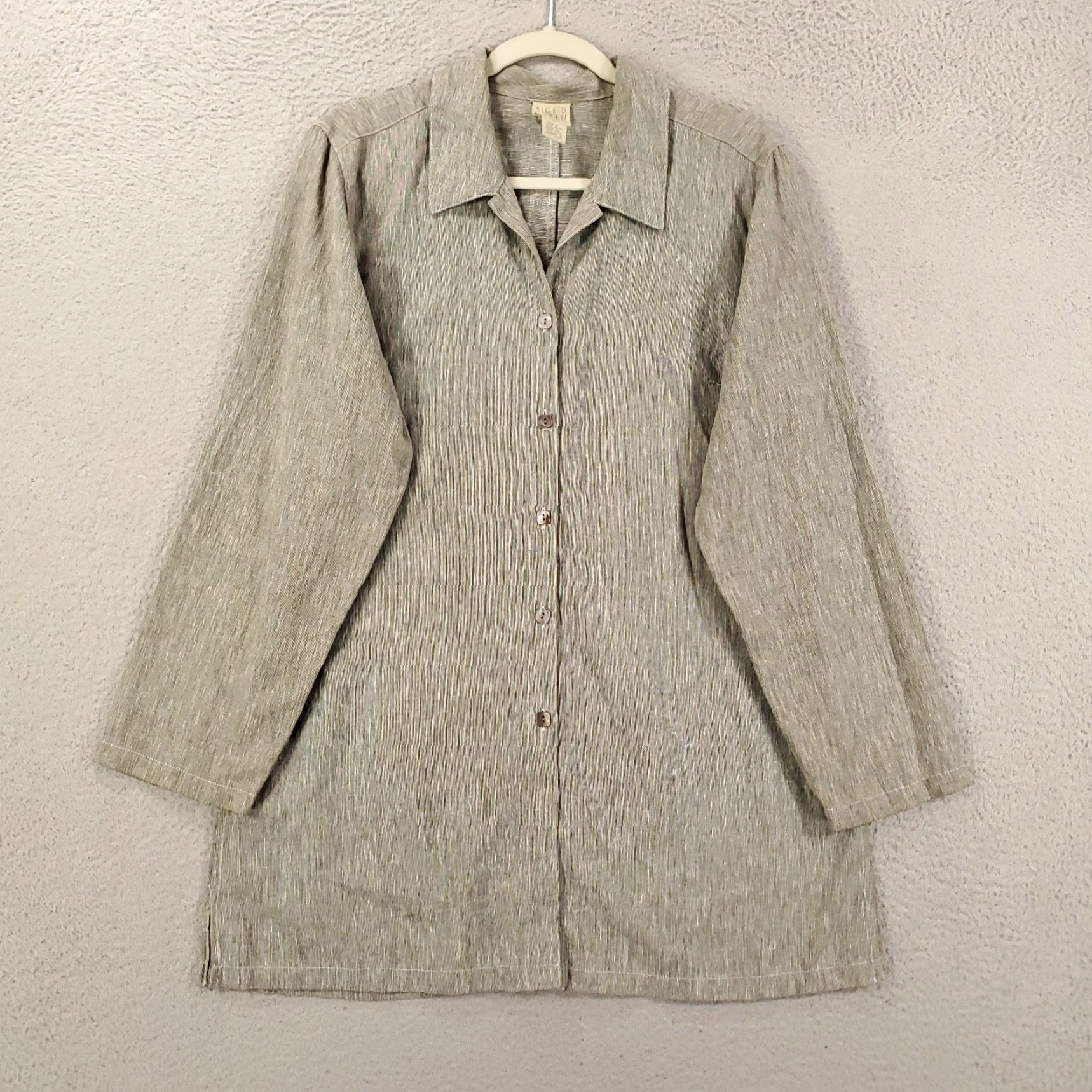 Vintage Sigrid Olsen Tunic Shirt Womens 12 Gray Linen Blend Button Up Top Longline Size XL / US 12-14 / IT 48-50 - 2 Thumbnail