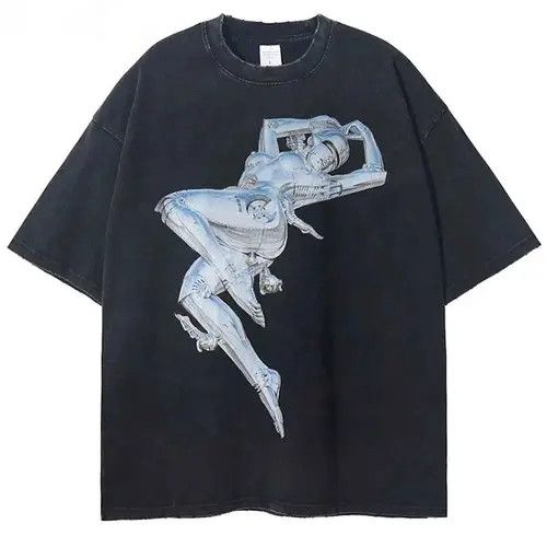 image of Tee x Vintage Goth Robot Vintage Design Graphic T-Shirt in Black, Men's (Size Large)