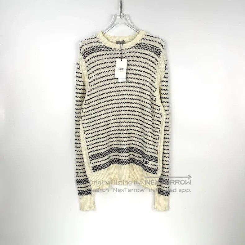Dior Dior Beige twill striped letter logo sweater Size US L / EU 52-54 / 3 - 3 Thumbnail
