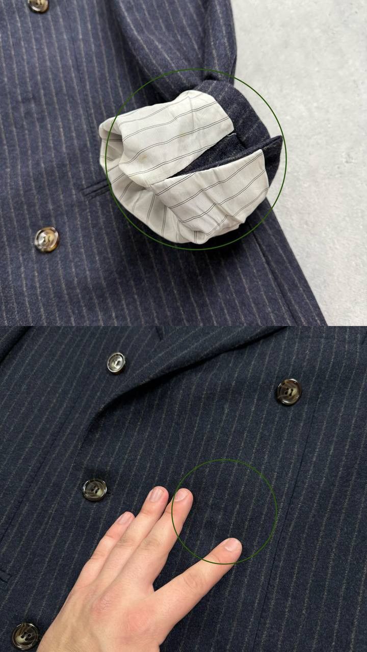 Suitsupply Suitsupply Double-Breasted Striped Wool Blazer Blue/ Brown Size 36R - 13 Thumbnail