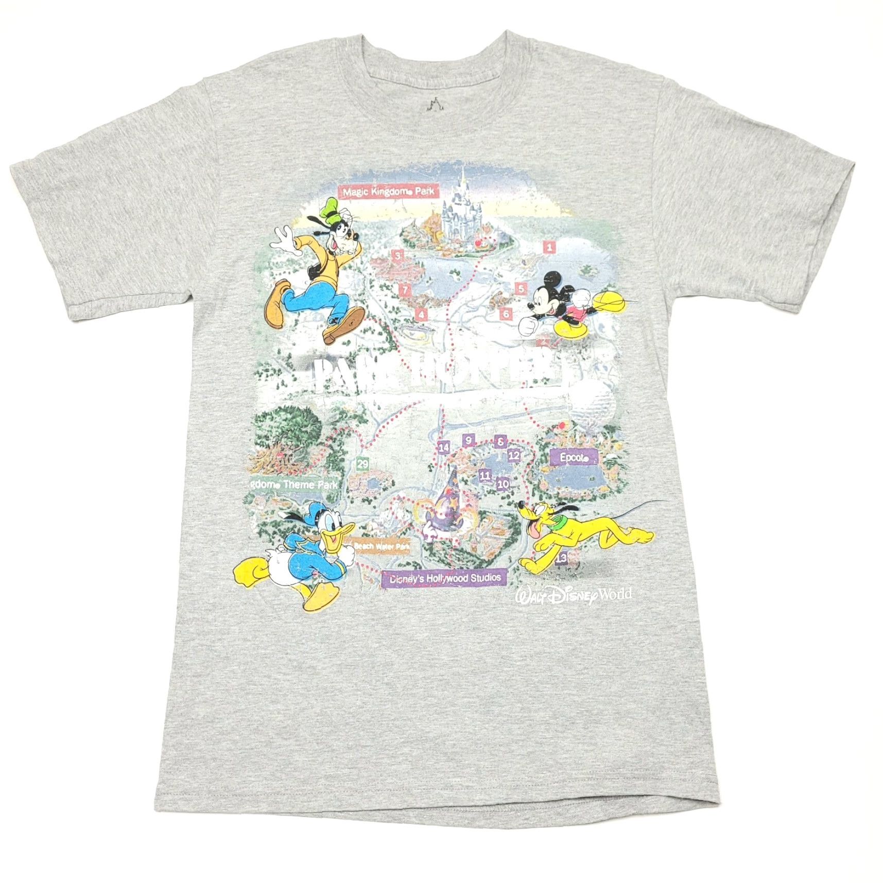 Disney VINTAGE Disney Disneyland Park Hopper Map Mickey Goofy Pluto Donald T-Shirt Adult Small Gray Crew Neck Short Sleeve Unisex Size US S / EU 44-46 / 1 - 2 Thumbnail