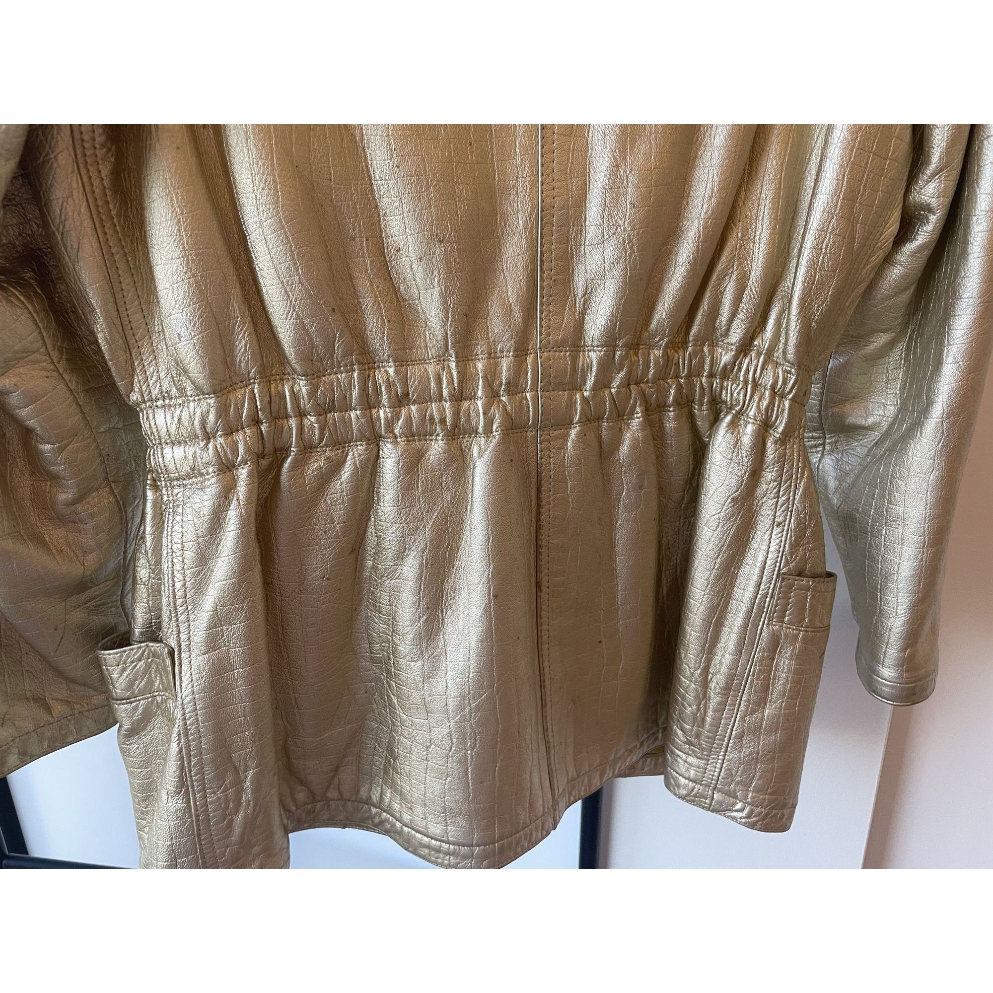 Versace Vintage Gold Metallic Hooded Leather Jacket Womens Size XS / US 0-2 / IT 36-38 - 6 Thumbnail
