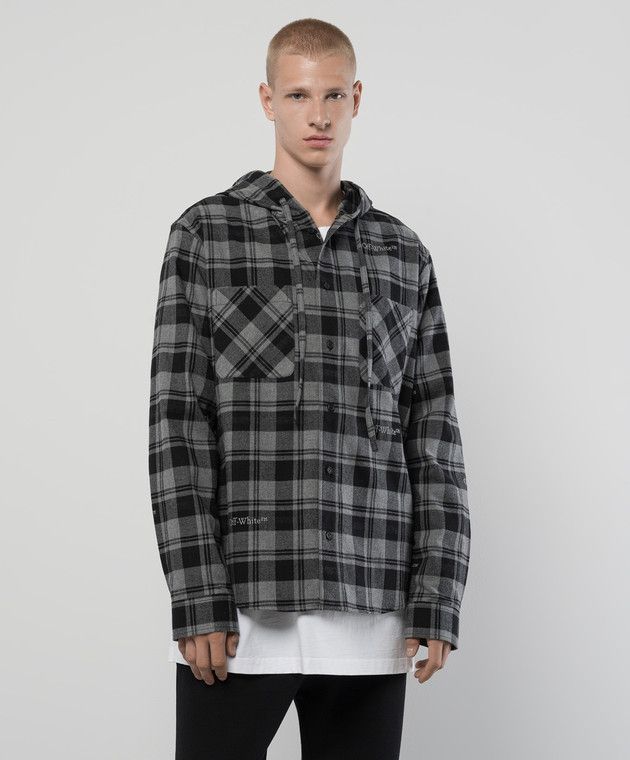 Off-White o1s22i1n1124 Hooded Checked Overshirt in Grey Size US L / EU 52-54 / 3 - 3 Thumbnail