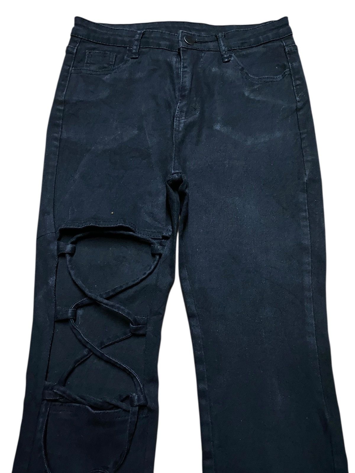 Japanese Brand Vintage Japanese Brand Black Denim lace Up knee Flare Jeans Size US 27 - 3 Thumbnail