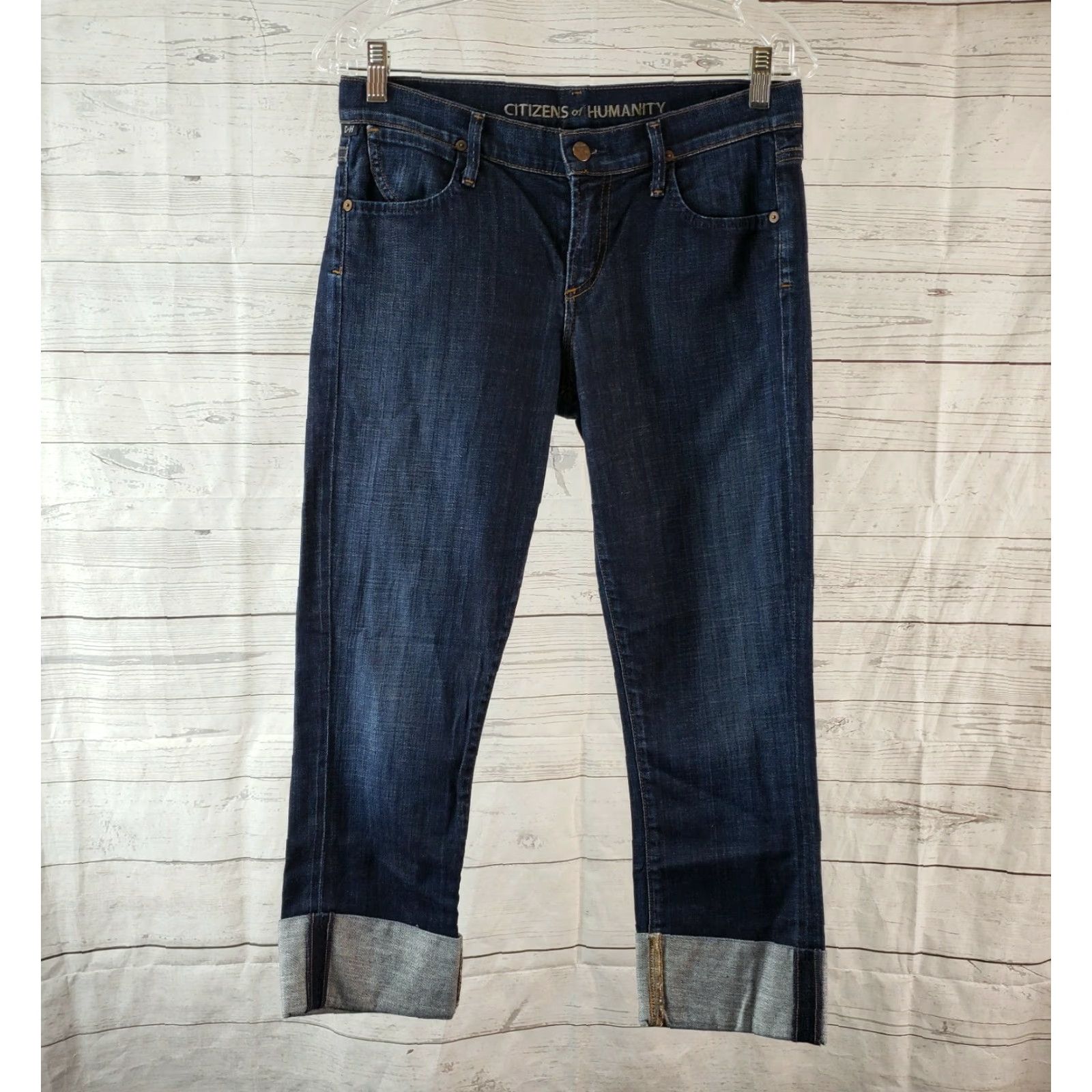 Citizens Of Humanity Citizens of Humanity Womens Dani Cropped Jeans Sz 27 Blue Dark Wash Cropped Straight Leg Denim Cotton Blend Zip Button Rise 8.5 Inseam 23 In Womens Size 27" / US 4 / IT 40 - 2 Thumbnail