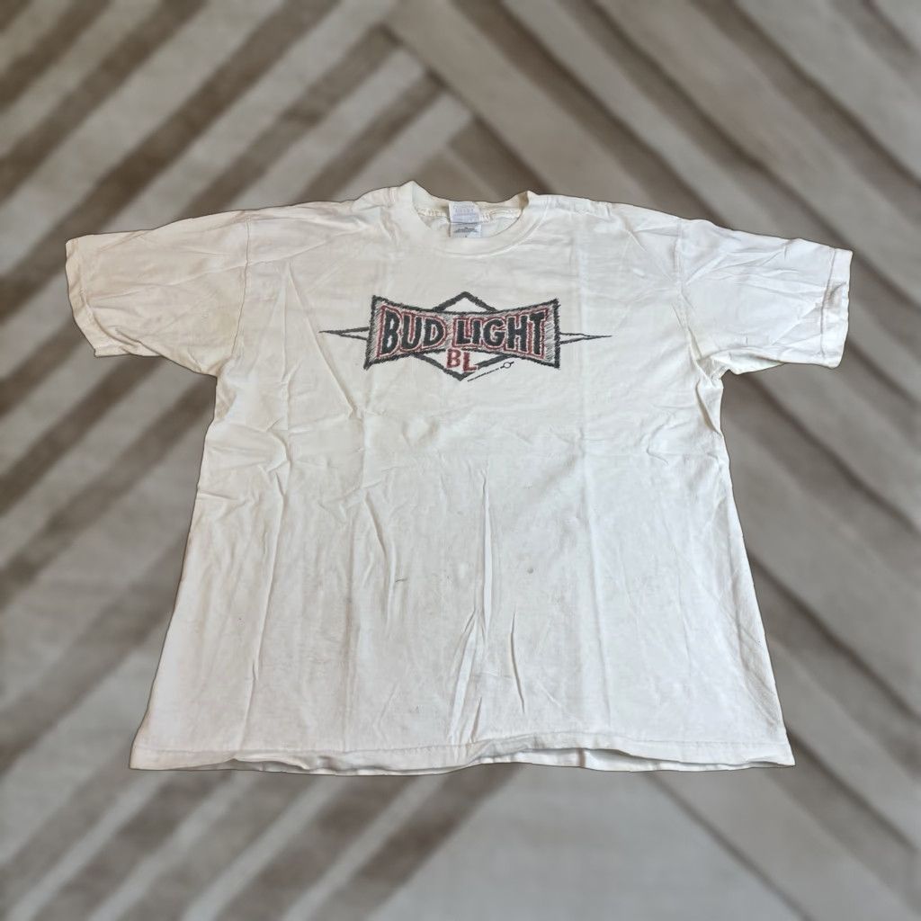 Budweiser VINTAGE Bud Light Budweiser Beer T-Shirt XL White Men XL Double-Sided 1998 Y2K Theme Beer Size US XL / EU 56 / 4 - 1 Thumbnail