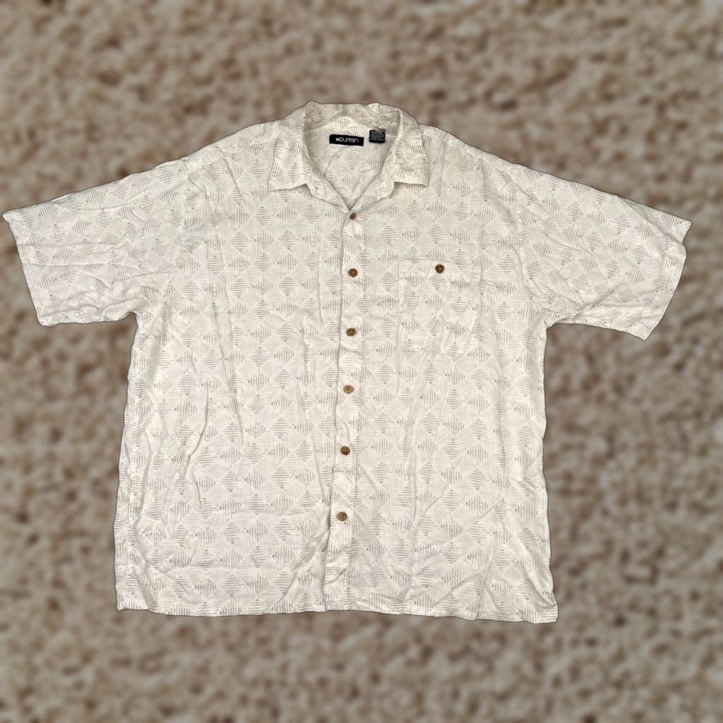 Vintage Puritan Shirt Men XL White Gray Hawaiian Waves 100% Rayon Pocket Mens Size US XL / EU 56 / 4 - 1 Thumbnail
