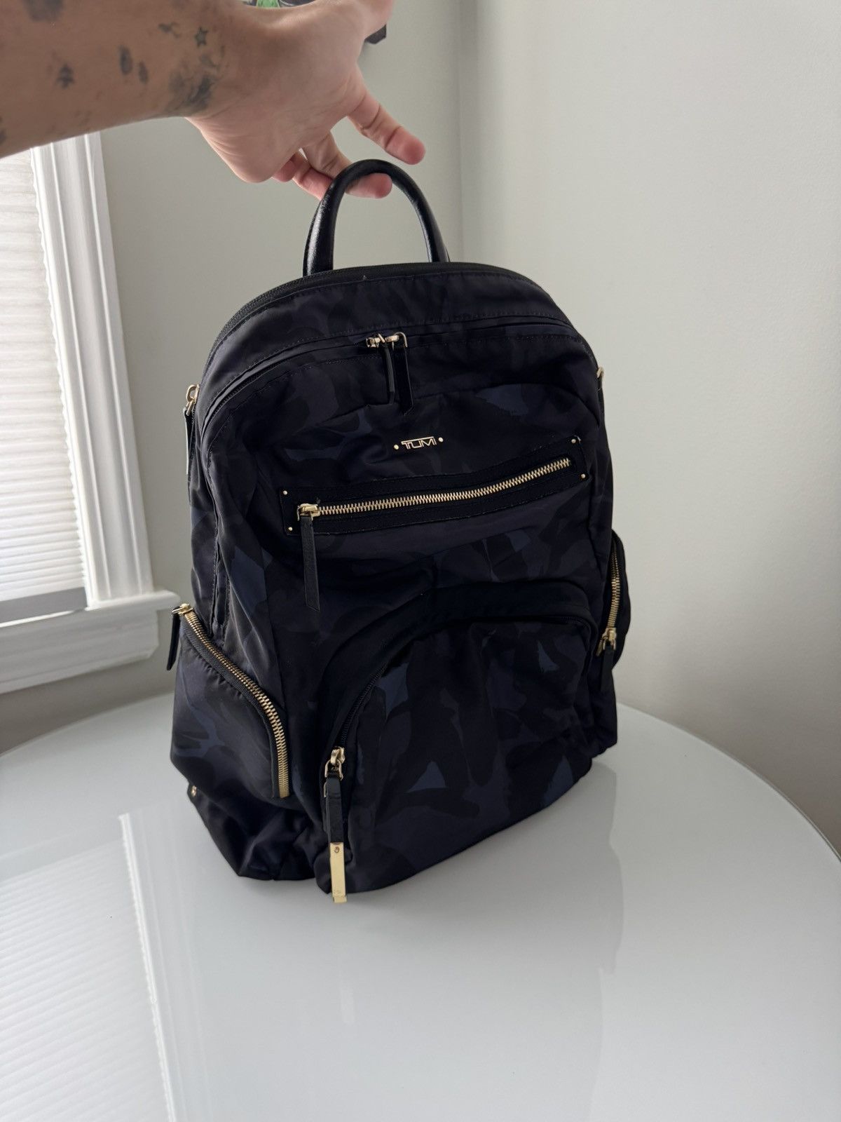 Tumi TUMI Camo Nylon Backpack Black Blue Purple Gold Hardware Size ONE SIZE - 1 Thumbnail