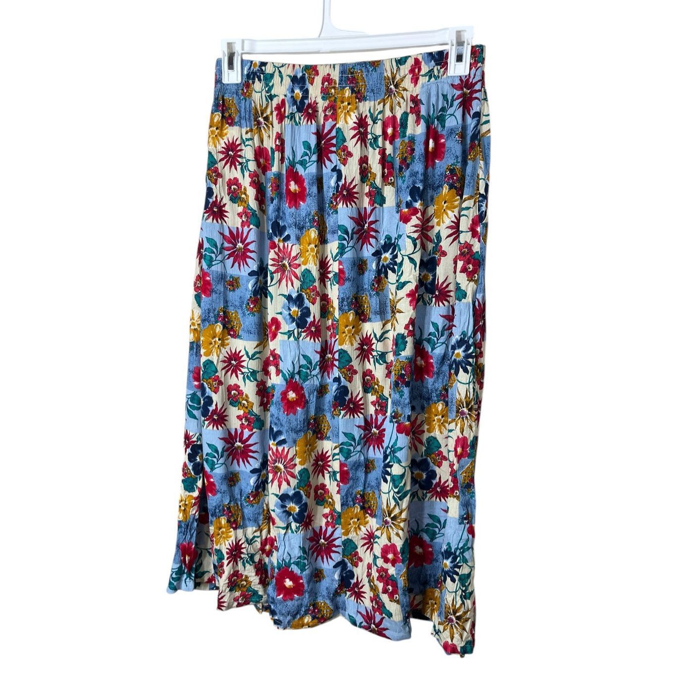 Other Vintage The Villager pleated Blue Cream Floral Boho Maxi Ski Size 28" / US 6 / IT 42 - 5 Thumbnail