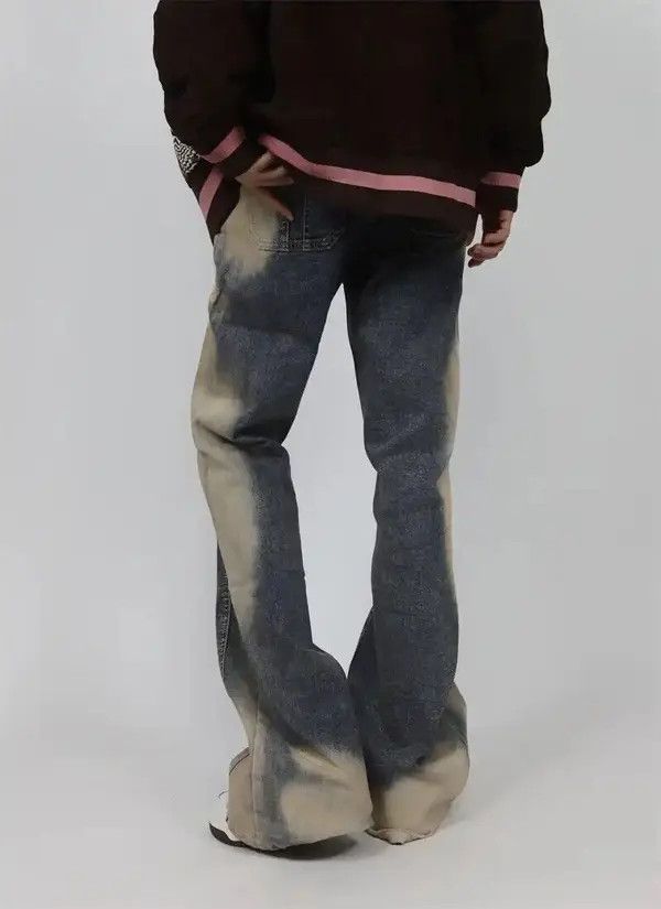 Japanese Brand Men Washable Tie Dyed Flared Baggy Jeans Size US 28 / EU 44 - 4 Thumbnail