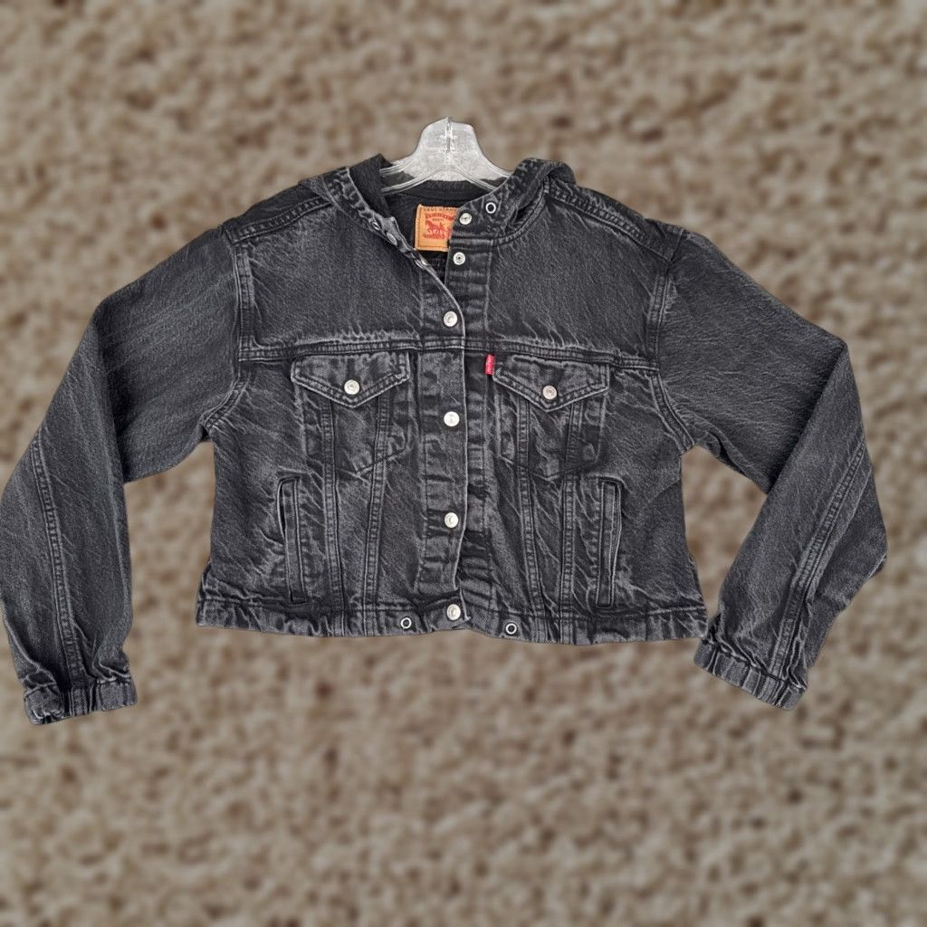 Levi's Levi's Jacket Womens Denim Black Cotton Hooded Short Sleeve - Regular Fit - Button Up - 80s 90s Classic - Womens Size 32" / US 10 / IT 46 - 1 Thumbnail