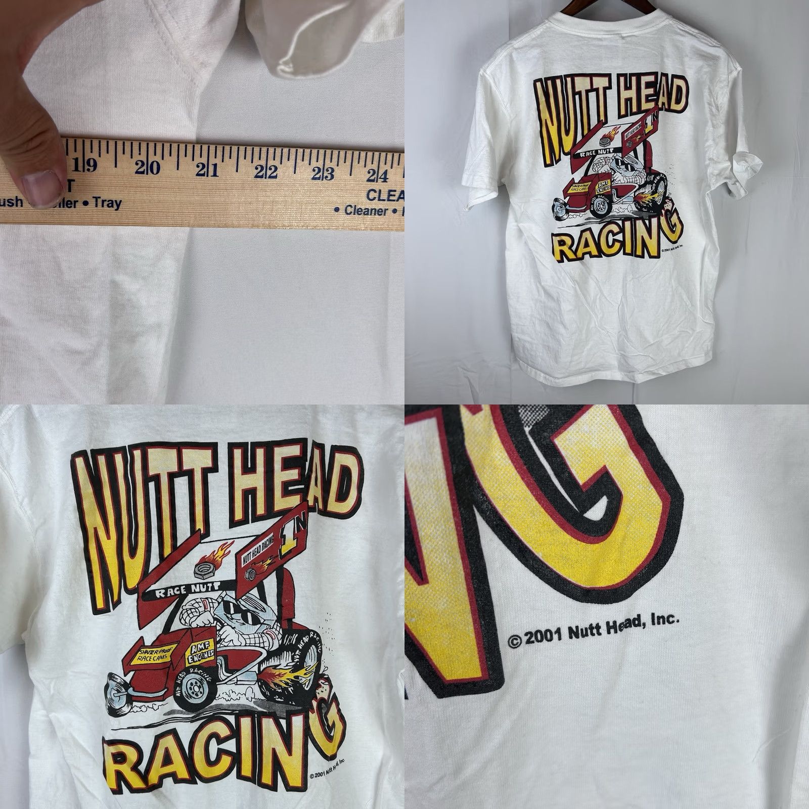 Fruit Of The Loom VTG Race Nutt Head Racing T-Shirt Large White AMF Engine Car Race Tee S/S Casual Tee Size US L / EU 52-54 / 3 - 8 Thumbnail