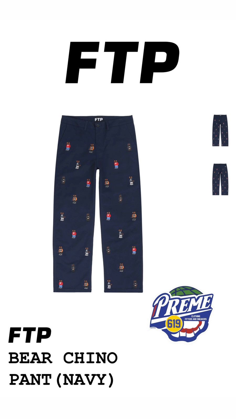 Fuck The Population FTP BEAR CHINO PANT (NAVY) Size US 34 / EU 50 - 3 Thumbnail