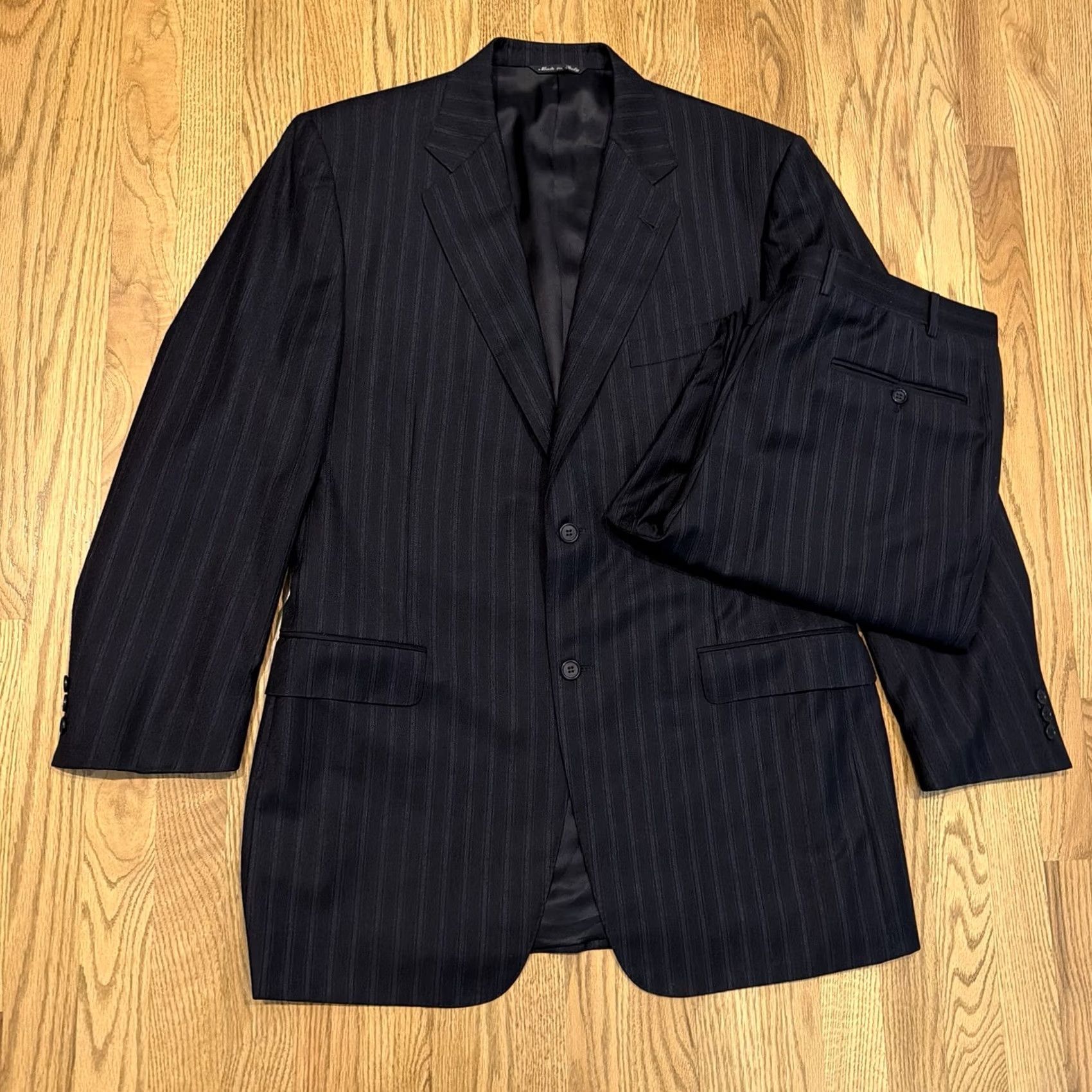Canali CANALI 2 Piece Suit Wool Blue Stripe 100% Wool 52L Regular Italian Made In Italy Men Jacket & Pants 35x31 Size 52R - 2 Thumbnail