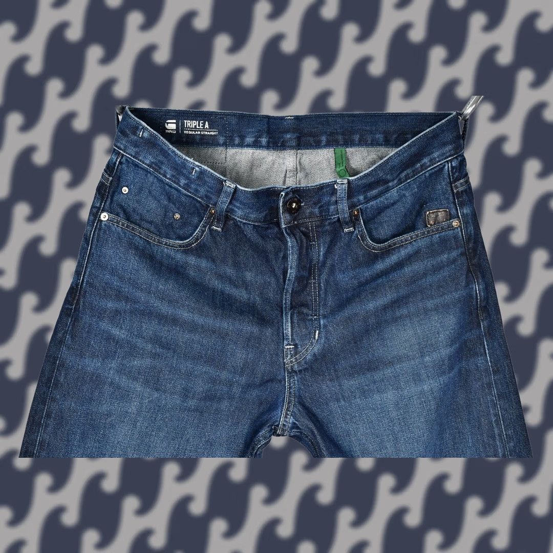 G-Star G-Star RAW Triple A Regular Straight Jeans W32/L32 Men Blue Cotton Denim 100% Cotton Classic Fit Size 32 (Vintage No) Mens Size US 32 / EU 48 - 1 Thumbnail