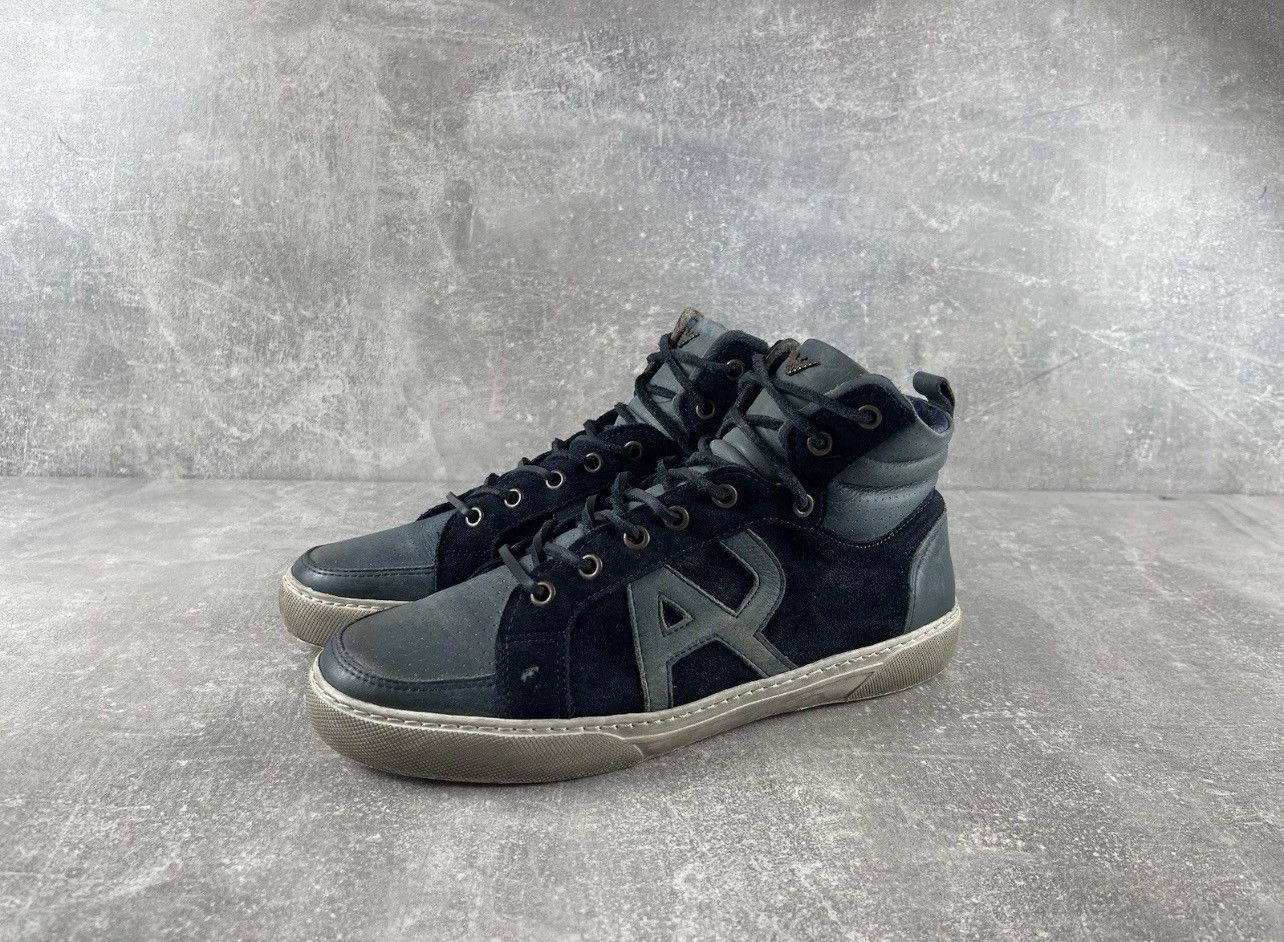 Armani Armani Jeans AJ Y2K Leather Suede High Top Sneakers Blue Size US 9 / EU 42 - 1 Thumbnail