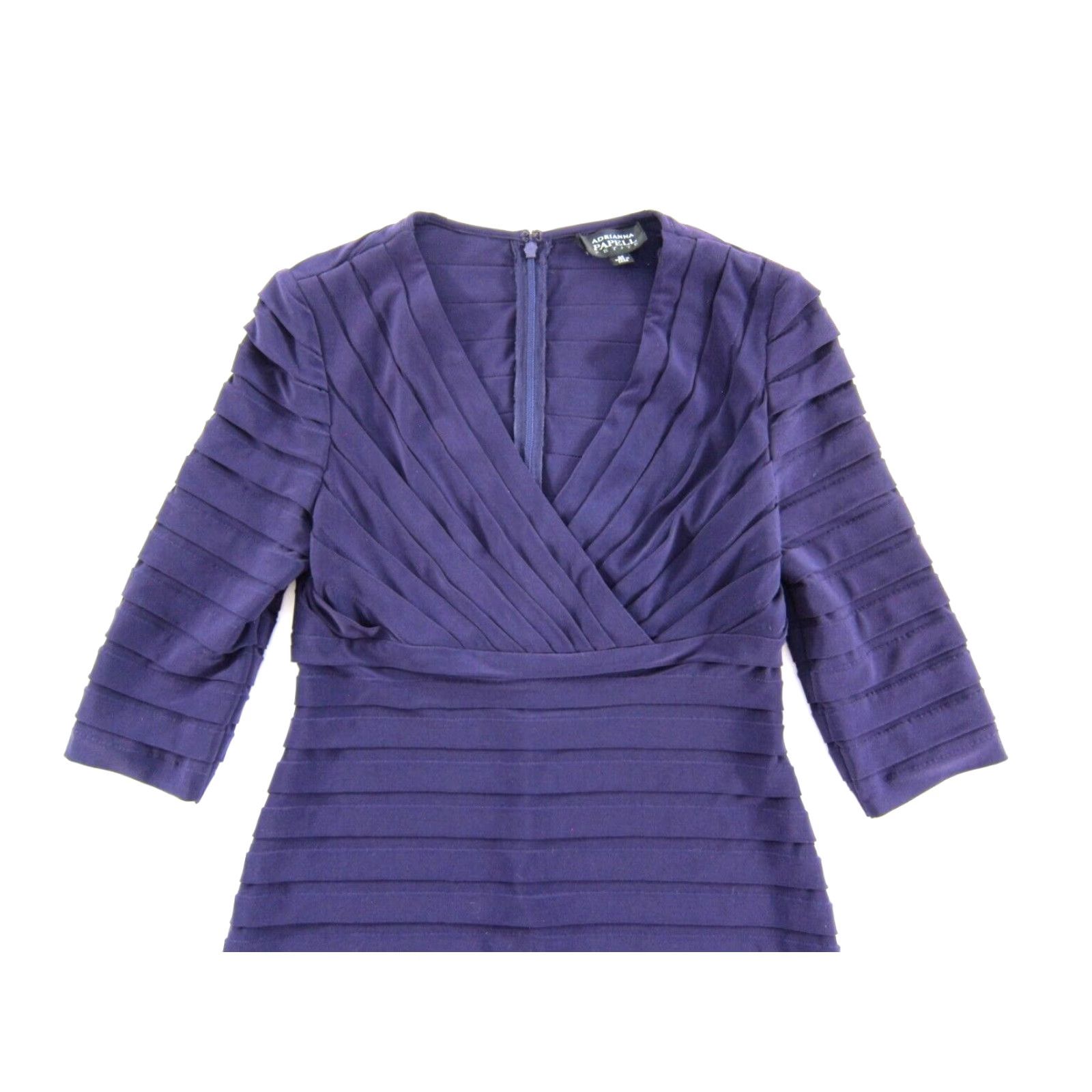 Adrianna Papell Adrianna Papell Eggplant Purple Stretch Layered V-Neck 3/4 Sleeve Dress 6 Petite Size M / US 6-8 / IT 42-44 - 4 Thumbnail