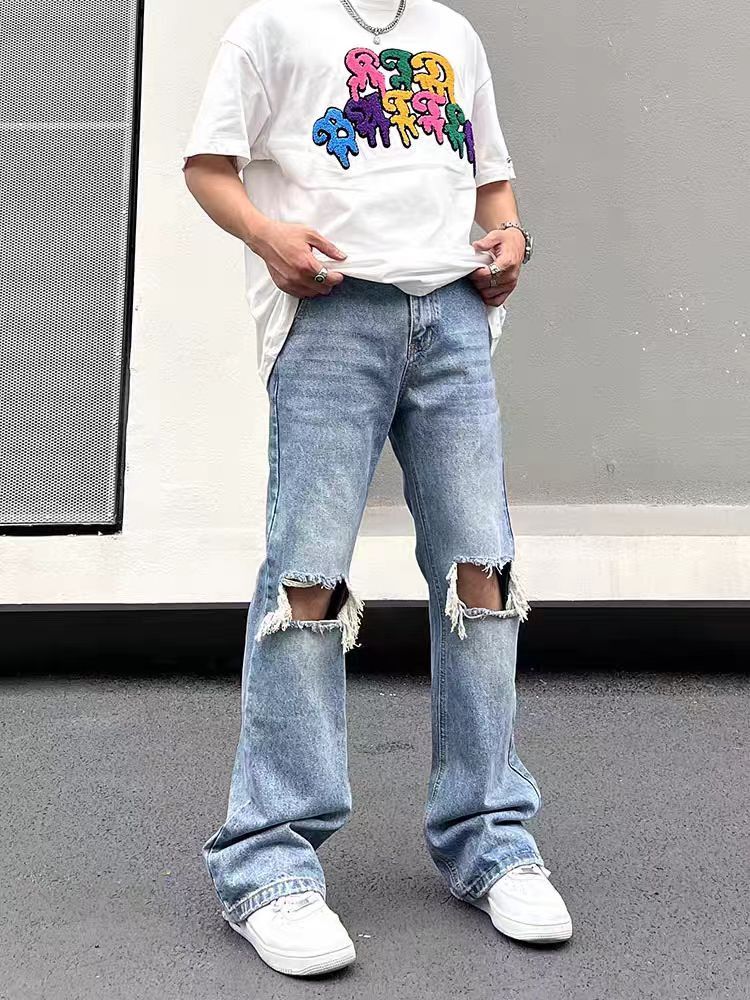 Japanese Brand × Jean Vintage washed loose micro flare ripped jeans Size US 28 / EU 44 - 2 Thumbnail