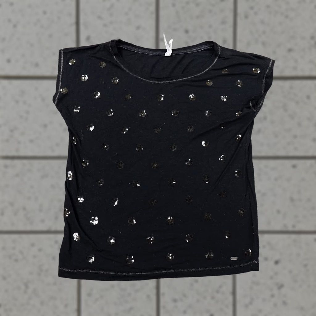 Vintage Aeropostale Shirt Women S Black Sequin Polka Dot Casual Preppy Top Size S / US 4 / IT 40 - 1 Thumbnail