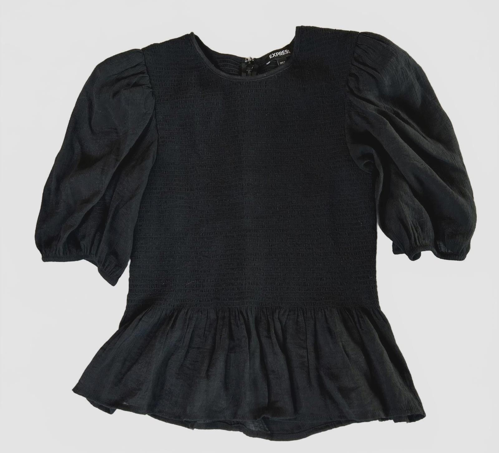 Express Express Women's Top Sz Small Black Smock Puff Sleeve Size S / US 4 / IT 40 - 2 Thumbnail