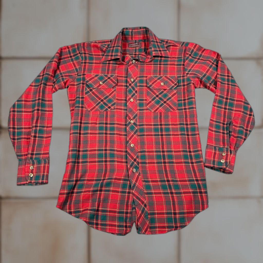 Sears VINTAGE Kingsport Shirt Adult SMALL Red Plaid 80s Cotton Polyester Button-Up with Pockets Mens Size US S / EU 44-46 / 1 - 1 Thumbnail