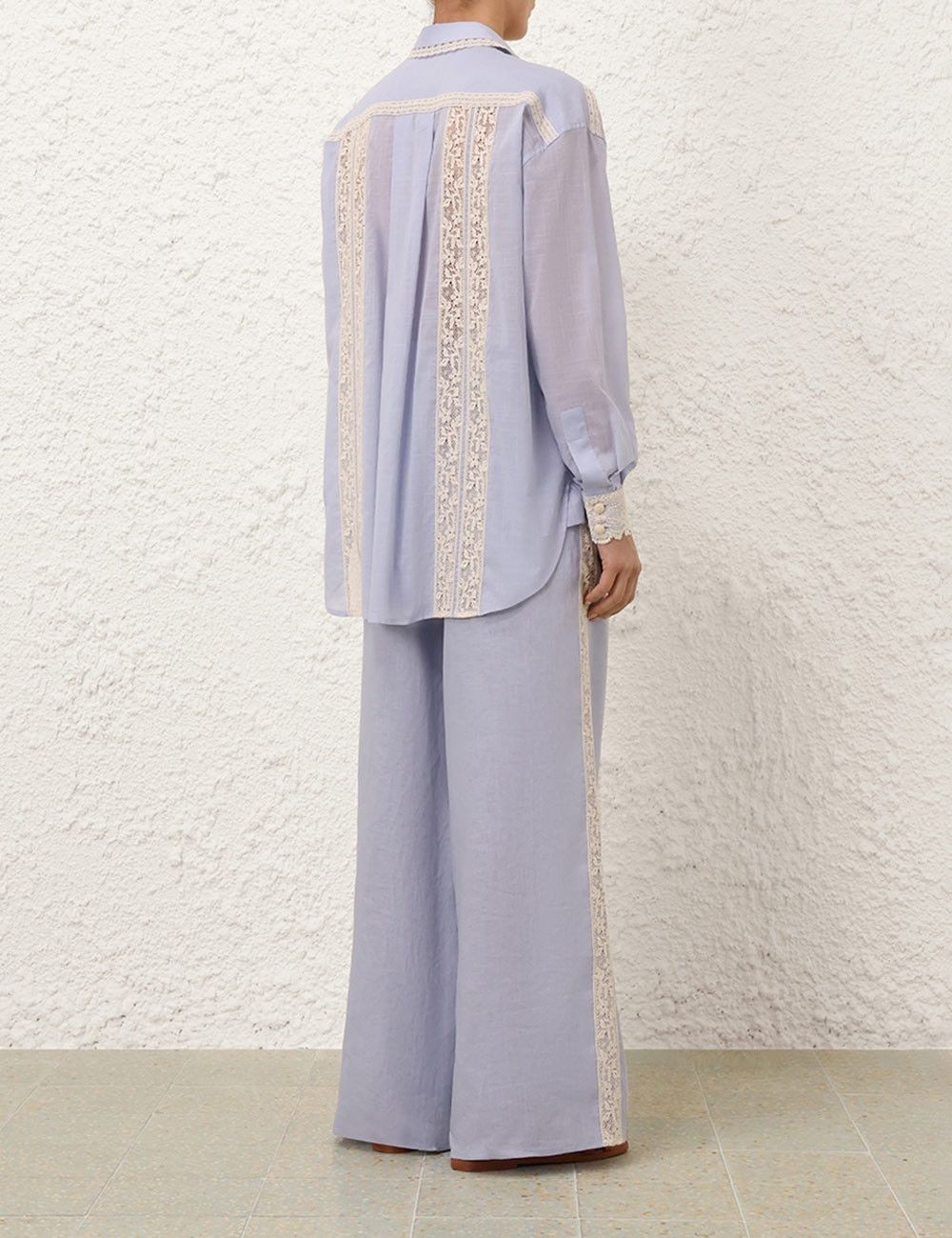 Zimmermann oc11z0126 Everley Lace Trim Pants in Dusty Blue Size 28" / US 6 / IT 42 - 4 Thumbnail