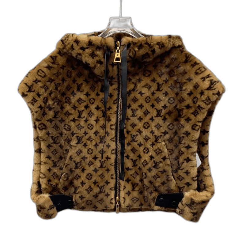 Louis Vuitton Brown Logo Fur Hooded Jacket