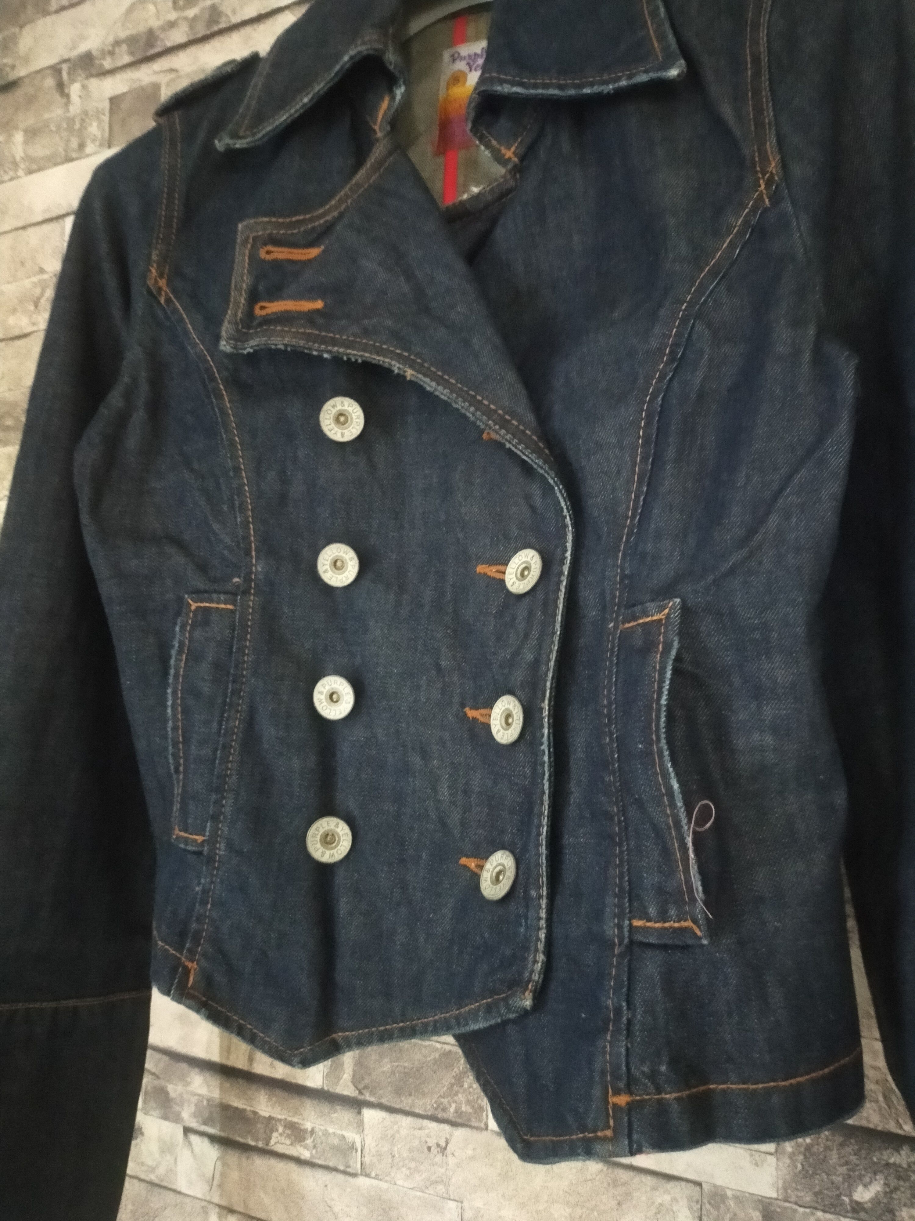 Japanese Brand purple and yellow crop military denim jacket Size S / US 4 / IT 40 - 2 Thumbnail