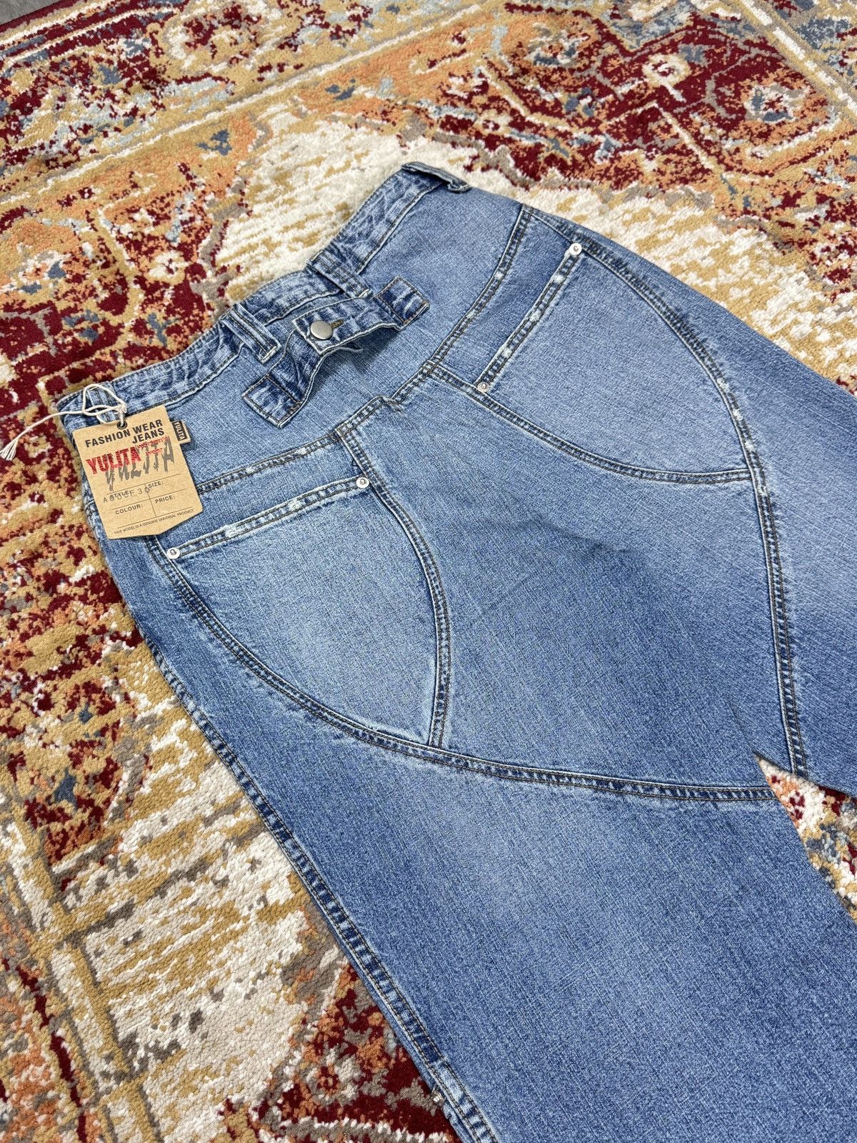 Japanese Brand ᶠᵃⁿᶜʸᵍᵘʸ BNWT Y2K Baggy Washed Denim Jeans Wide leg vintage Size US 31 - 1 Thumbnail
