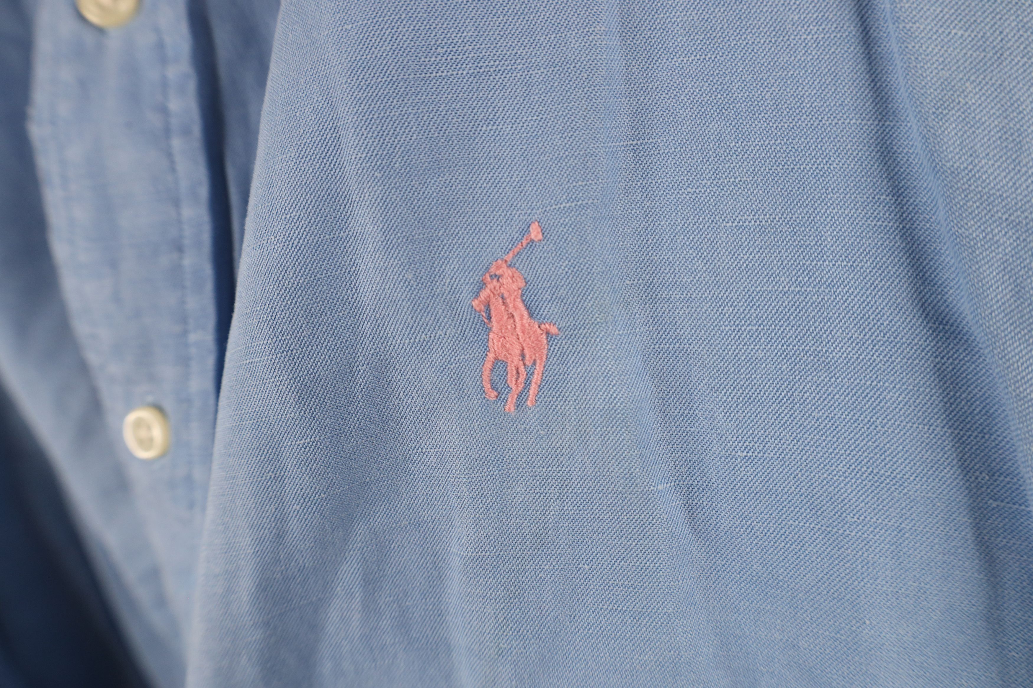 Polo Ralph Lauren Vintage 90s Ralph Lauren Silk Linen Button Down Shirt Blue Size US L / EU 52-54 / 3 - 4 Thumbnail
