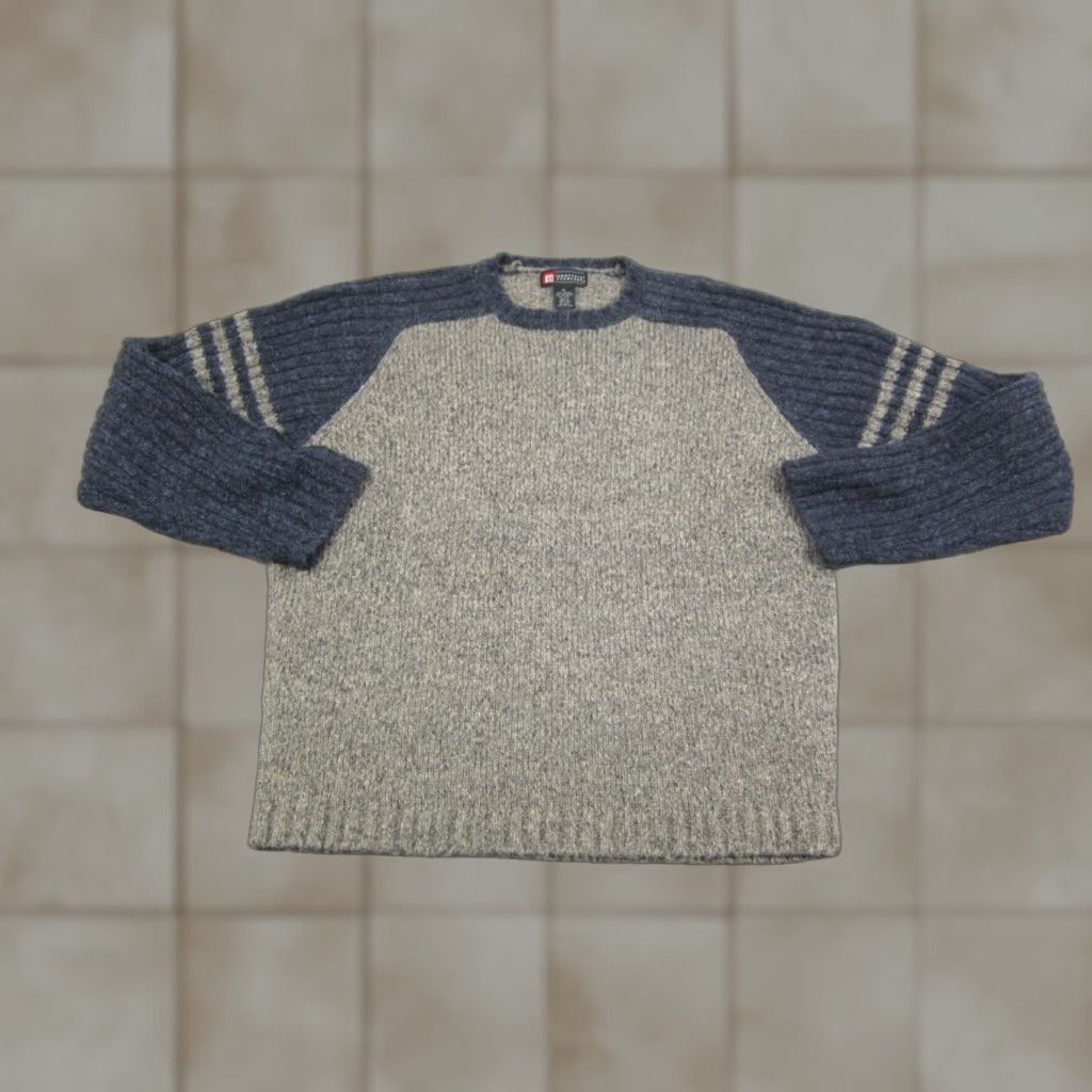 Vintage VINTAGE Industrial Exchange Sweater Mens XL Gray Blue Wool Stripe Sweatshirt Pullover Crew Neck 90s Casual Knit Knitwear Wool Blend-? Size US XL / EU 56 / 4 - 1 Thumbnail