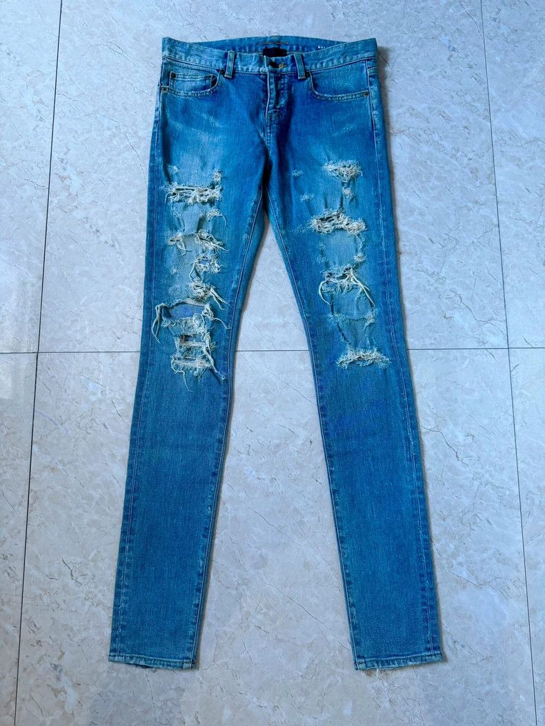Yves Saint Laurent Saint Laurent 14SS Cat Claw Erosion Big Destruction Blue J Size US 28 / EU 44 - 1 Thumbnail