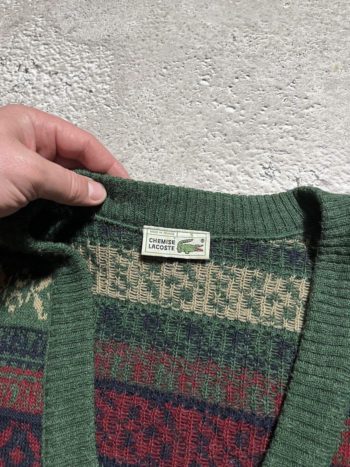 Lacoste × Vintage Vtg Lacoste Fair Isle Knit Cardigan Green Red Alpaca Wool Size US L / EU 52-54 / 3 - 5 Thumbnail