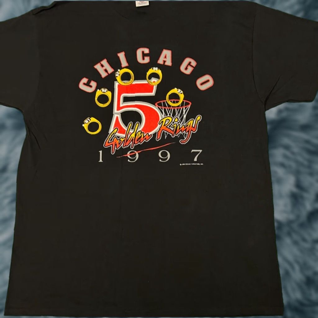 VINTAGE Chicago Bulls 5 Golden Rings 1997 NBA Ring VTG Shirt Mens