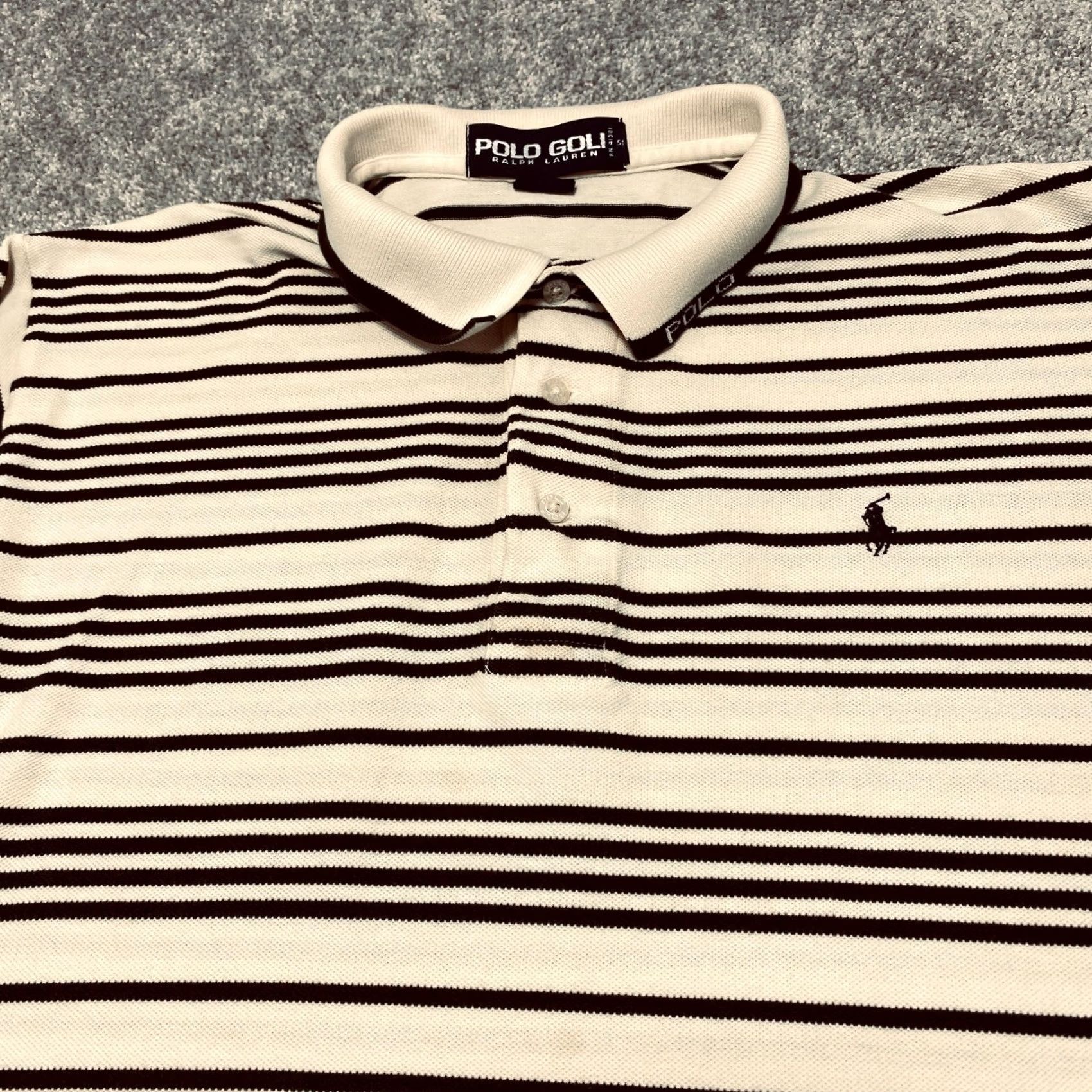 Polo Ralph Lauren Polo Golf Ralph Lauren Polo Shirt Mens XL Short Sleeve Black Cream Striped 6878 Size US XL / EU 56 / 4 - 2 Thumbnail