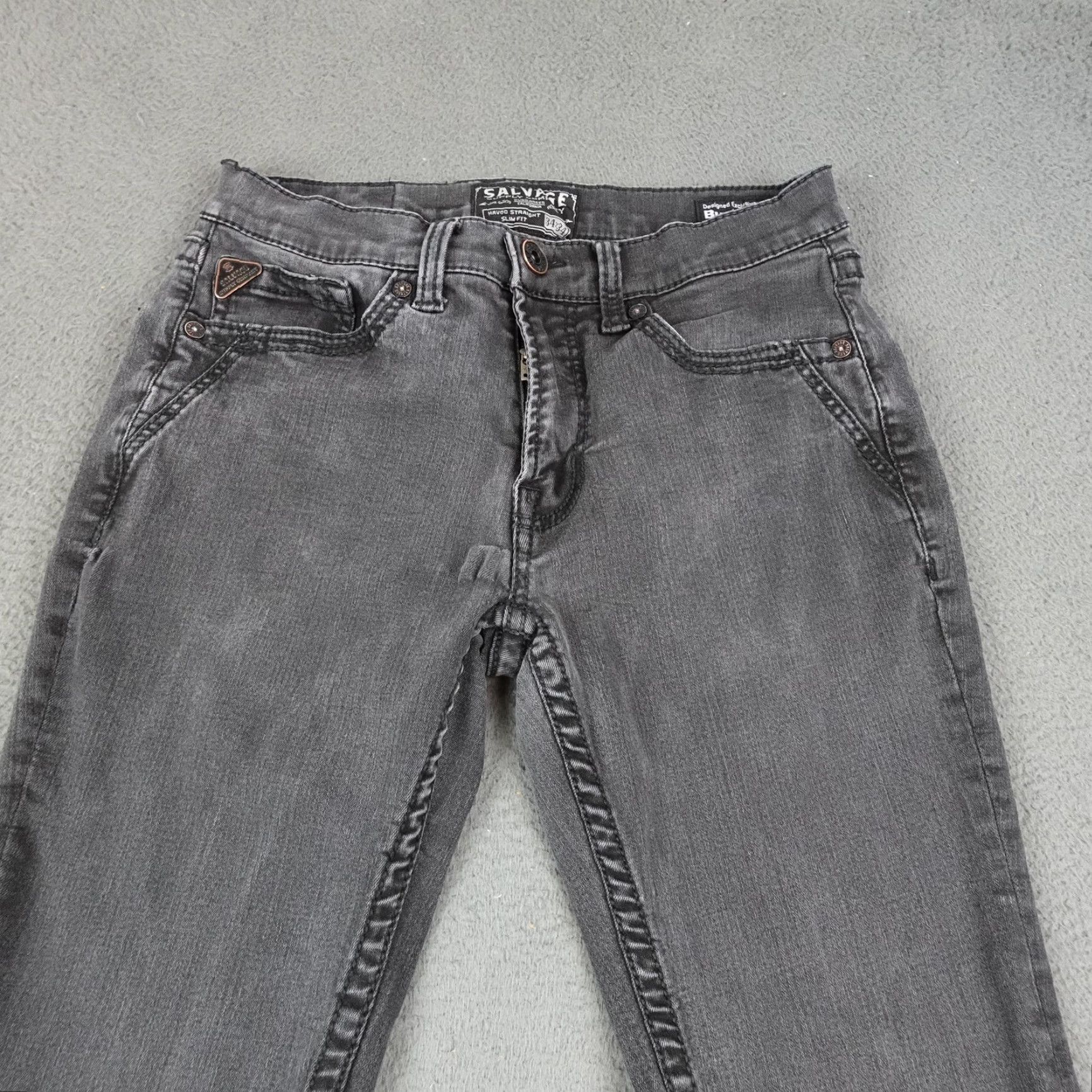 Vintage Salvage Supply Co Havoc Straight Jeans Mens 34x34 Gray Denim Slim Fit 5-Pocket Size US 32 / EU 48 - 2 Thumbnail