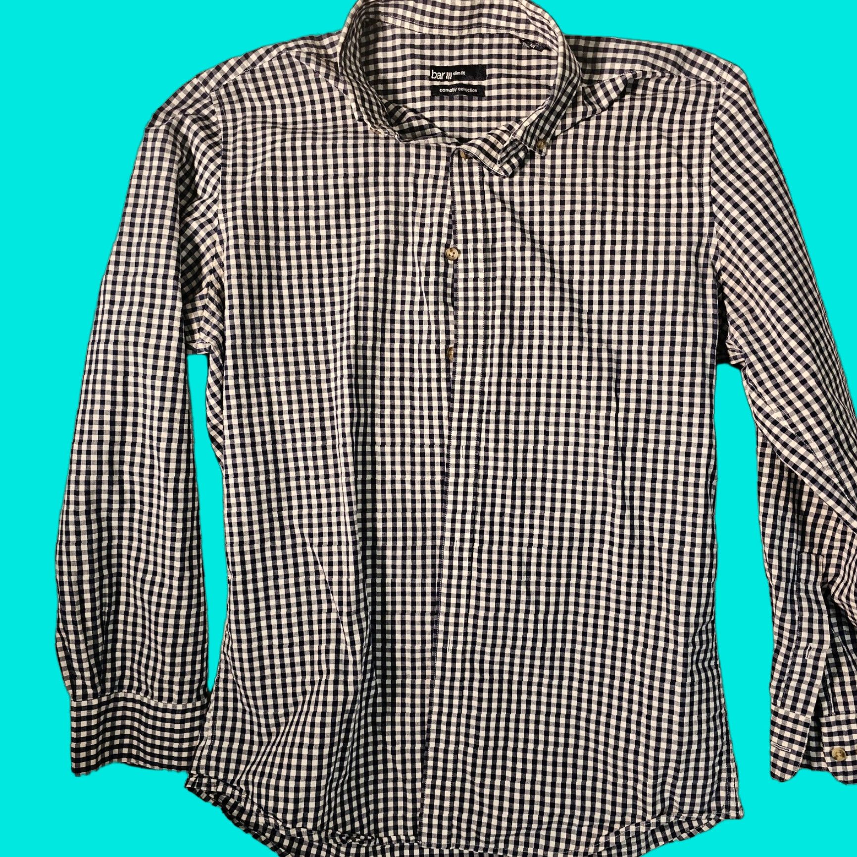 Bar III Bar III Carnaby Collection Men's Shirt Slim Long Sleeve Button-Up Navy Check Size M Size US M / EU 48-50 / 2 - 1 Thumbnail