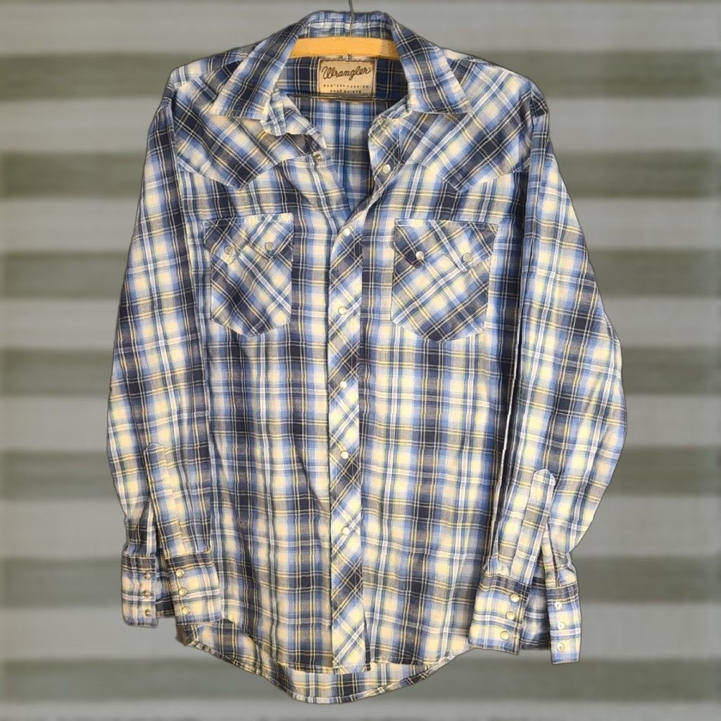 Wrangler Wrangler Mens Blue White Plaid Pearl Snap Shirt Western Long Sleeve Size Medium Size US M / EU 48-50 / 2 - 1 Thumbnail