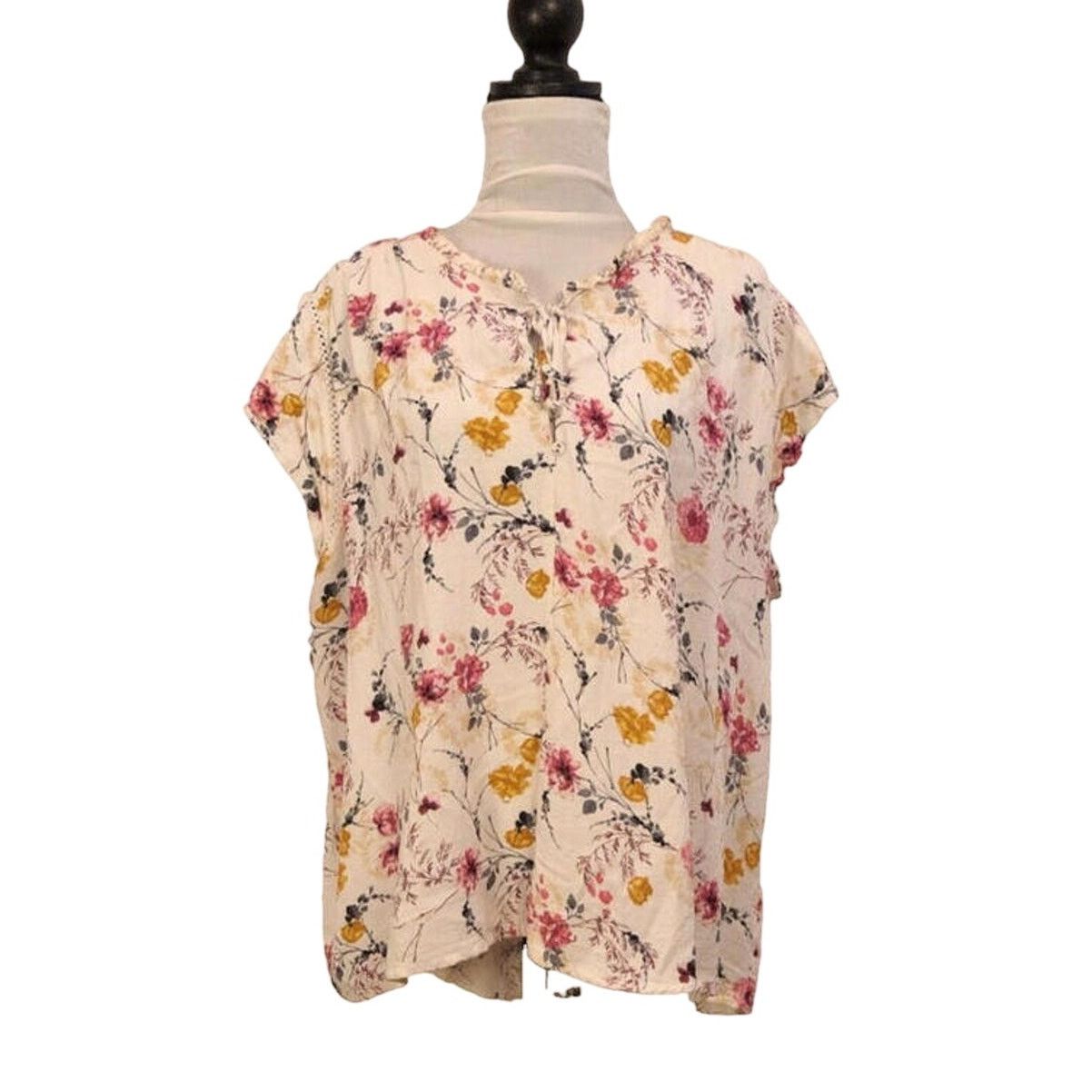 Buffalo David Bitton BUFFALO Size 2XL Blouse White Floral Shirt Tie Front Size XXL / US 16-18 / IT 52-54 - 5 Thumbnail