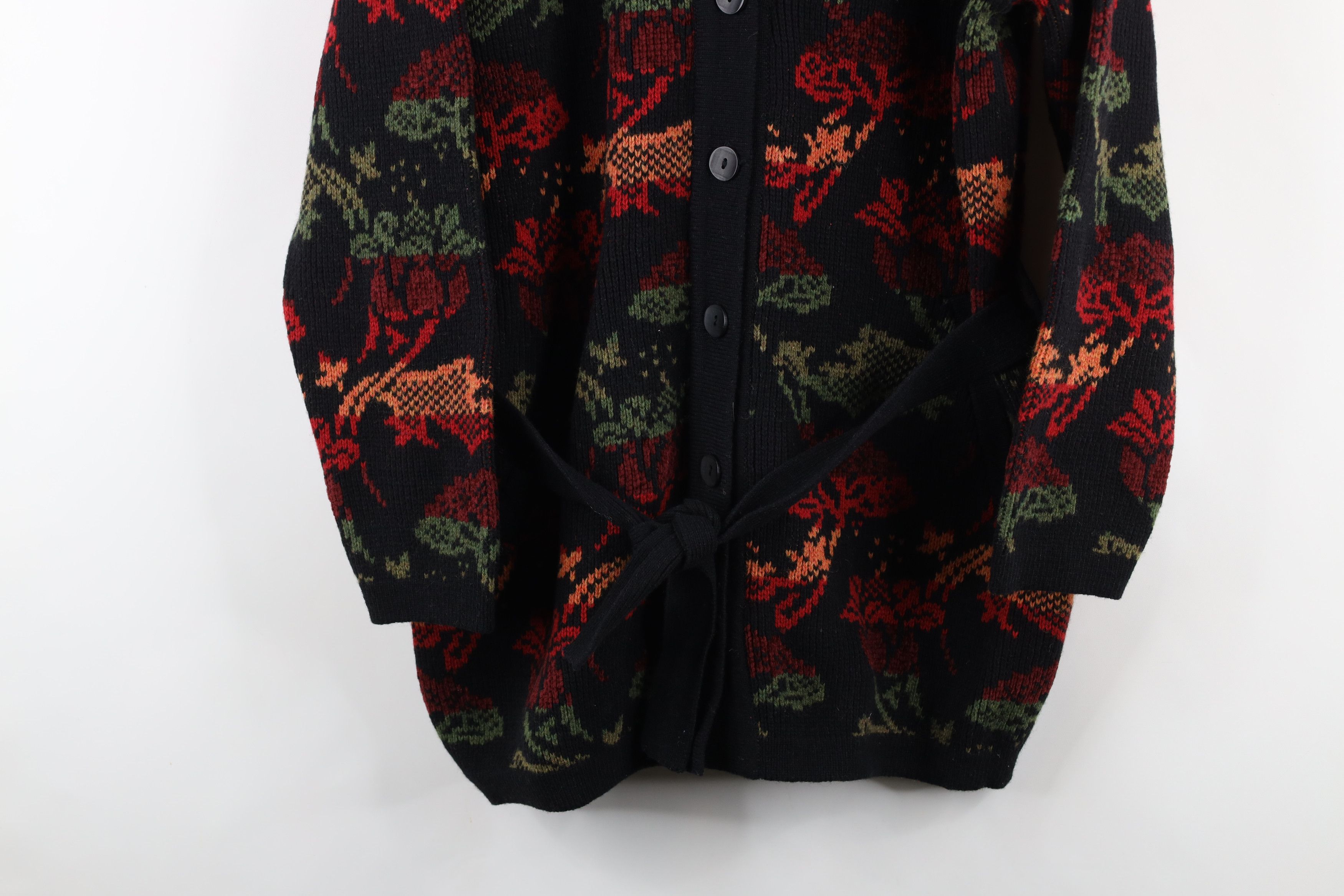 Vintage Vintage 90s Streetwear Flower Knit Belted Cardigan Sweater Size L / US 10 / IT 46 - 3 Thumbnail