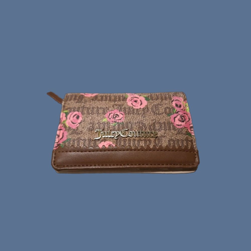 Juicy Couture Juicy Couture Wallet Womens Floral Zip Faux Leather Beige Flowers Flower Wallet Zip Size ONE SIZE - 1 Thumbnail