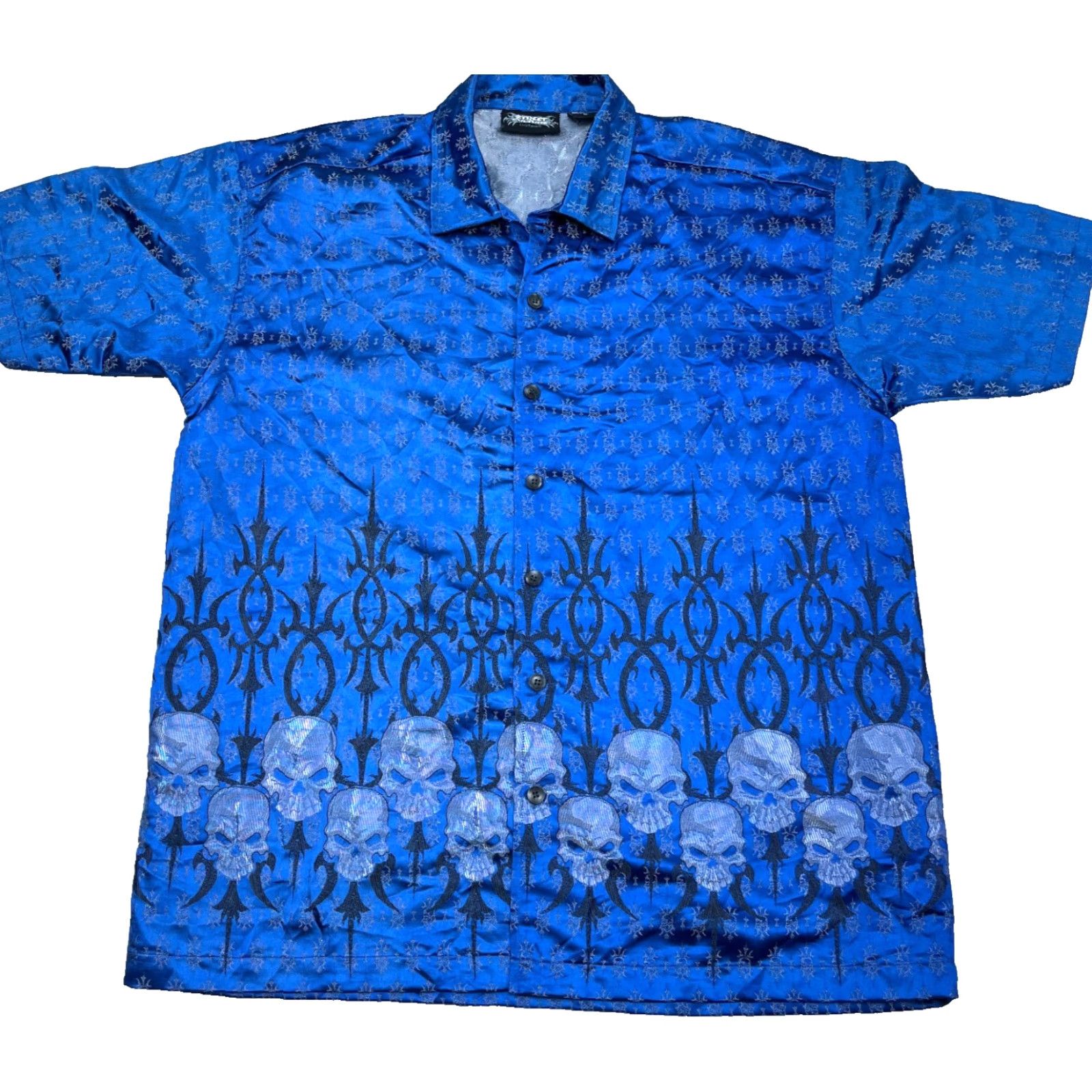 Vintage VINTAGE Street Culture Shirt Men XL Blue Button Up Skull AOP Bowling Punk Size US XL / EU 56 / 4 - 2 Thumbnail