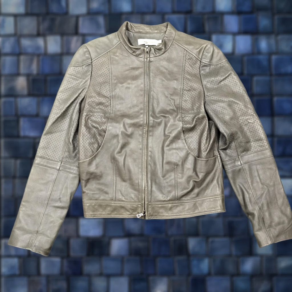 Tory Burch Tory Burch Jacket Womens Gray Leather Moto Biker Full Zip Lined 8 Size M / US 6-8 / IT 42-44 - 1 Thumbnail