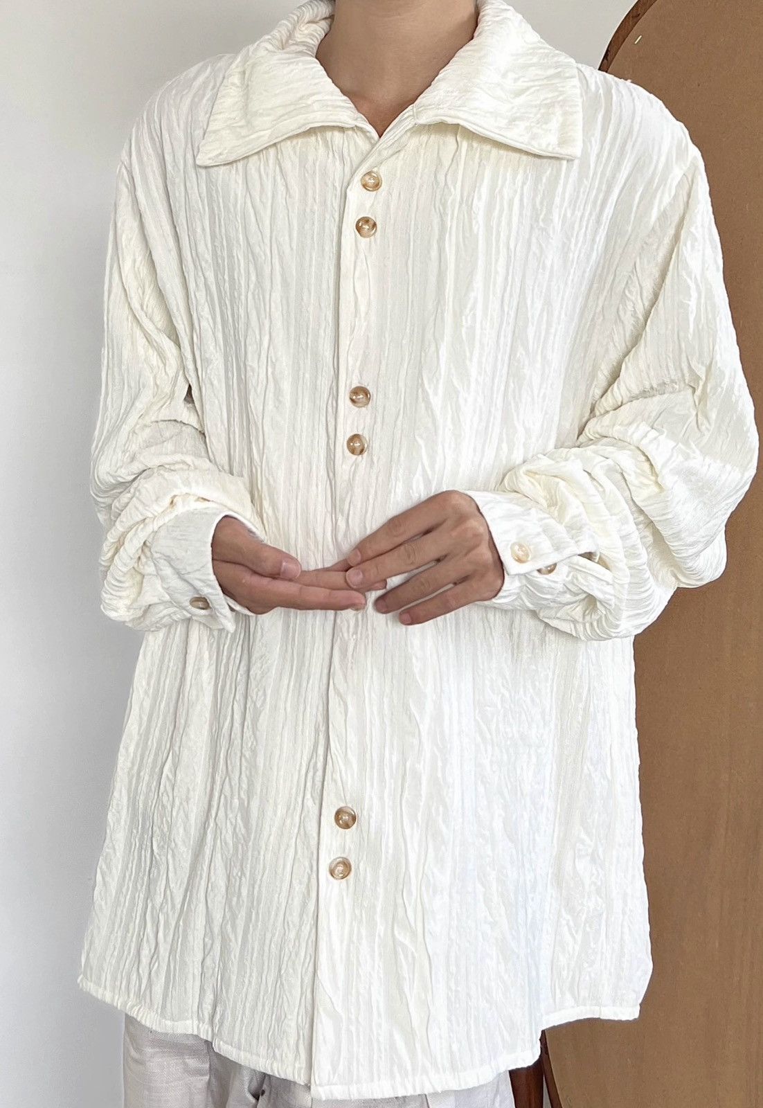 Japanese Brand × Vintage Retro fashion high neck crinkle button up shirt Size US M / EU 48-50 / 2 - 2 Thumbnail