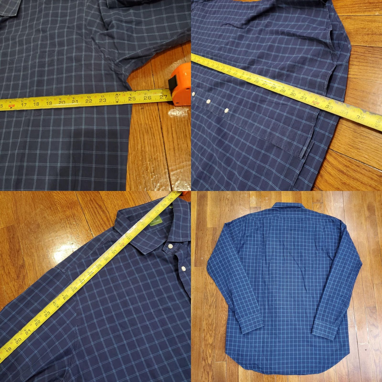 Sid Mashburn VINTAGE Sid Mashburn Dress Shirt Mens 2XL Navy Blue Check Plaid Long Sleeve Button Down Size 48R - 8 Thumbnail